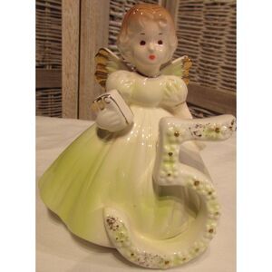 Josef originals 5th birthday angel 5 years old green dress abc book ceramic